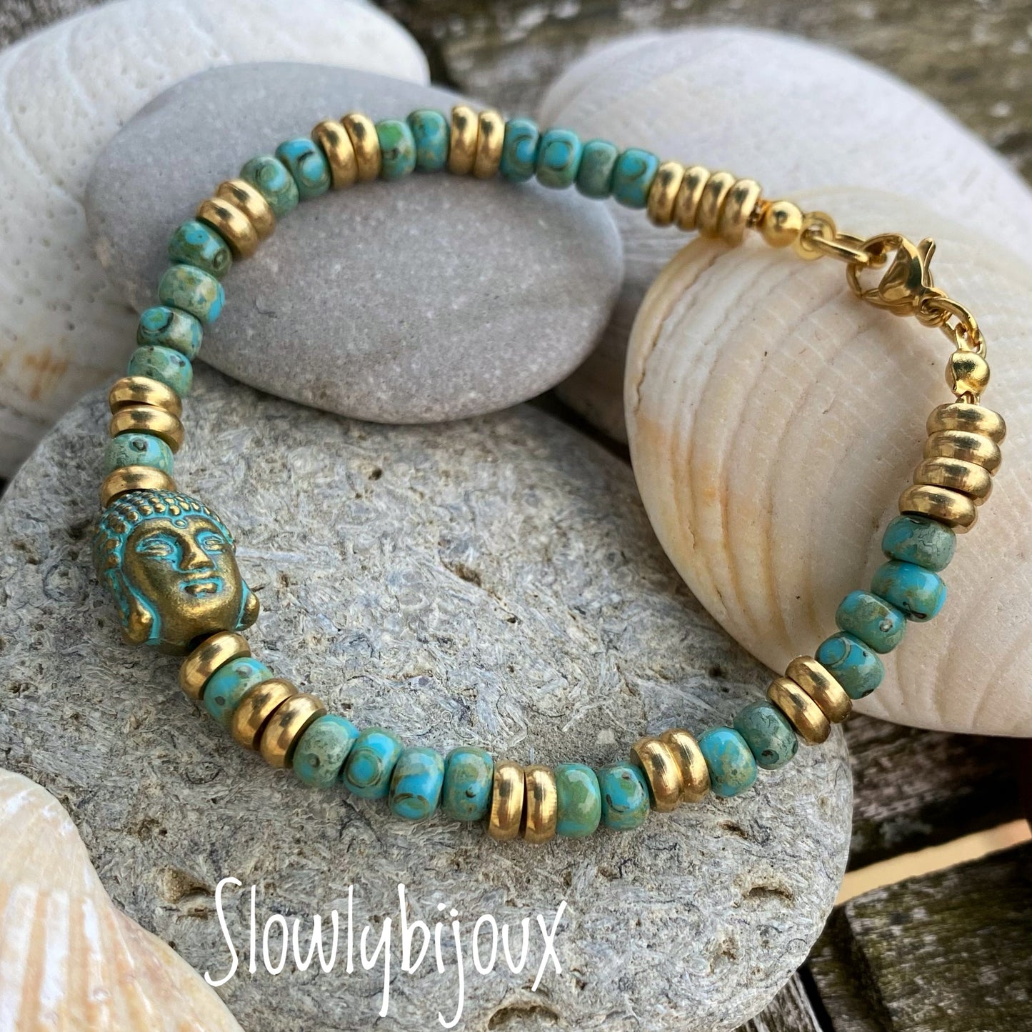 Bracelet Bouddha perles rocailles bleues