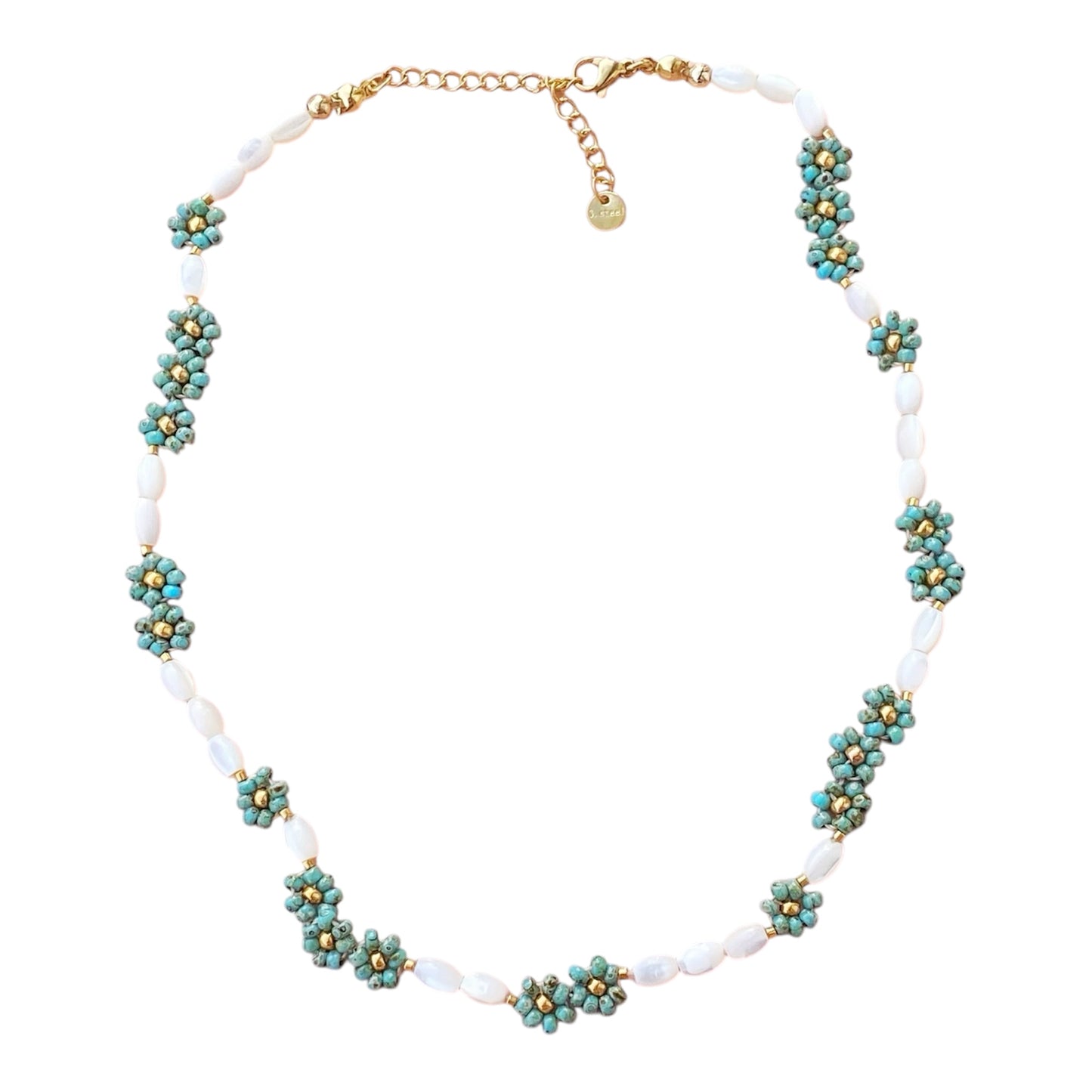 Collier marguerite bleu, miyuki et nacre