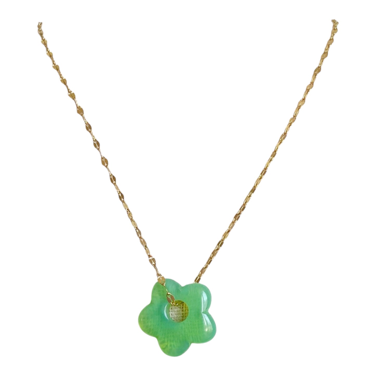 Collier doré acier inoxydable et fleur de verre vintage