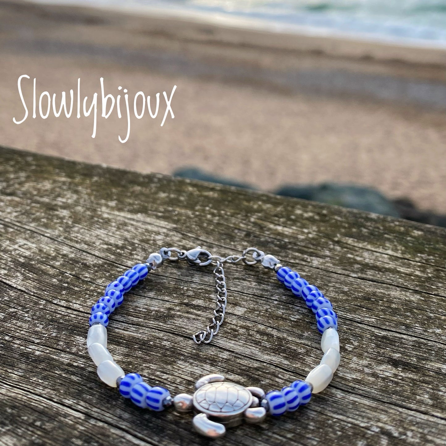 Bracelet de perle de nacre et Tortue acier inoxydable