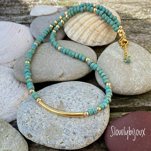 Collier de perles, collier miyuki, collier de perles couleur turquoise, collier minimaliste, choker, collar, gift for her, idée cadeau