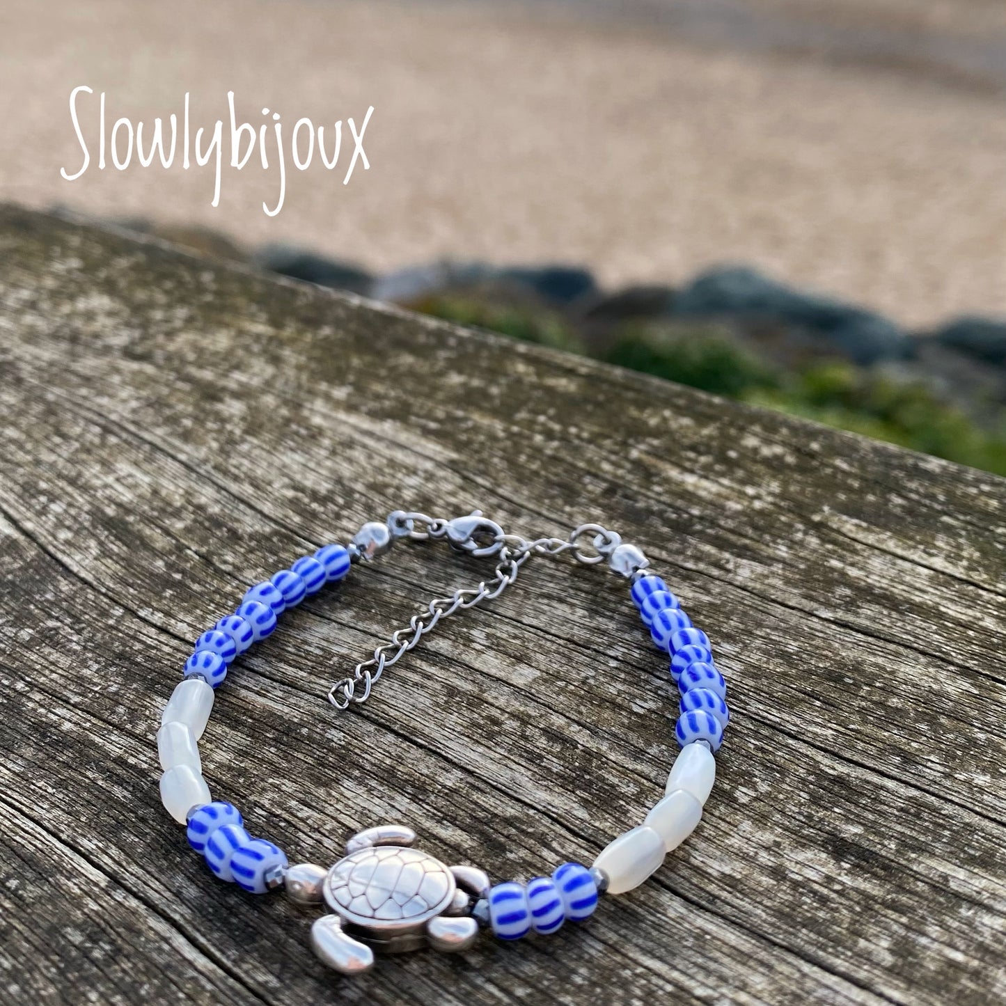 Bracelet de perle de nacre et Tortue acier inoxydable