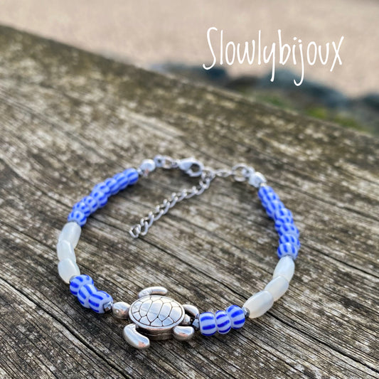 Bracelet de perle de nacre et Tortue acier inoxydable