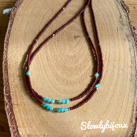 Collier perles de rocailles et perles amazonite