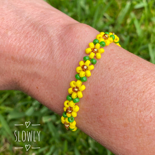 Sun Flower bracelet, bracelet tournesol, bracelet rocailles miyuki fleurs