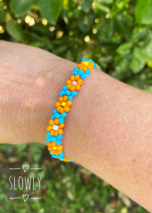 Bracelet de perles de rocailles, bracelet fleurs tissées