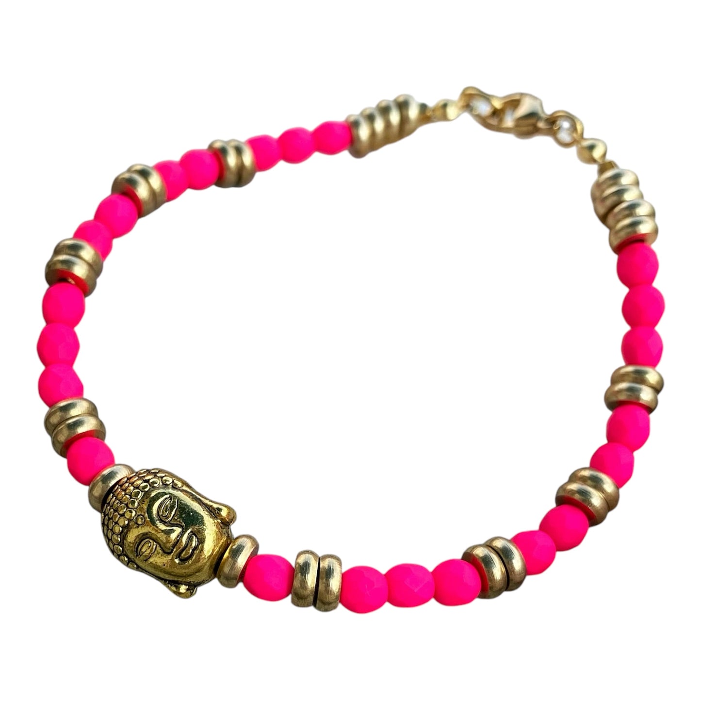 Bracelet Bouddha perles rose fluo