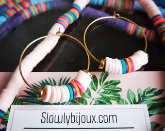 Créoles heishi plaqué or 24K boucles d'oreilles heishi été plage summer tendance beachstyle beachwear beachgirl surf idée cadeau