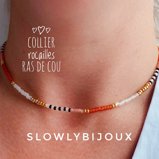 Collier perles rocailles, collier ras de cou, collier fin, collier de perles, choker, necklace, coller, printemps été, gift,  idée cadeau