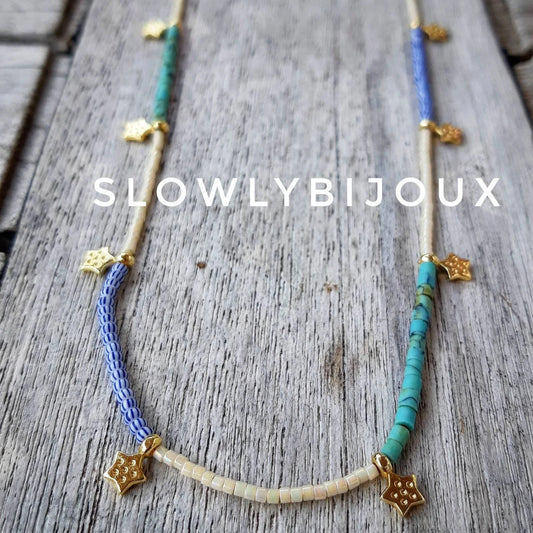 Collier de perles miyuki et perles turquoise africaine